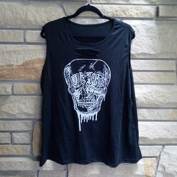 Forever 21 Tops - Slashed skull love hate muscle tee